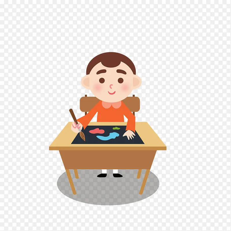矢量卡通画画小男生