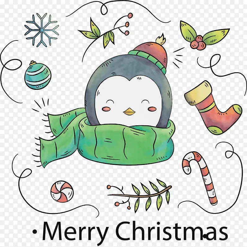 可爱手绘小企鹅圣诞海报