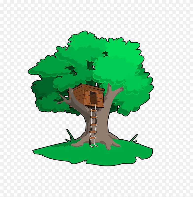 卡通课本插画树上的房子
