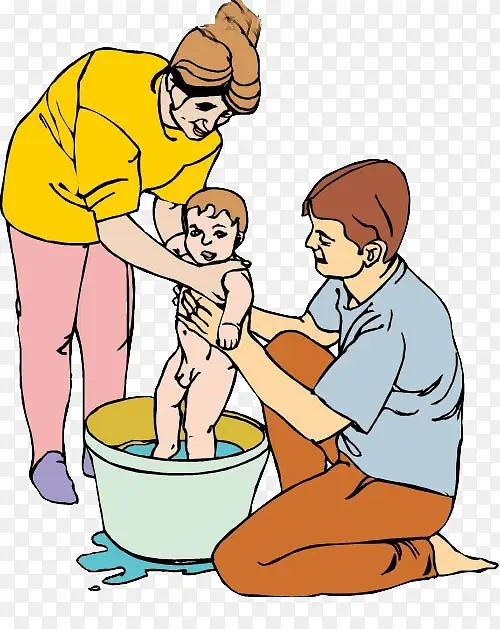 爸妈帮宝宝洗澡图片素材