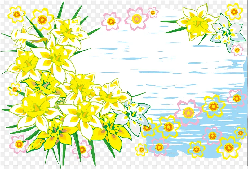 黄色花朵边框文档框矢量图