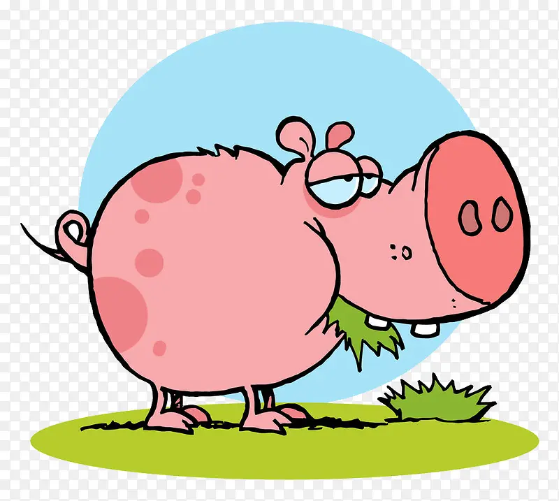 卡通手绘吃草的野猪