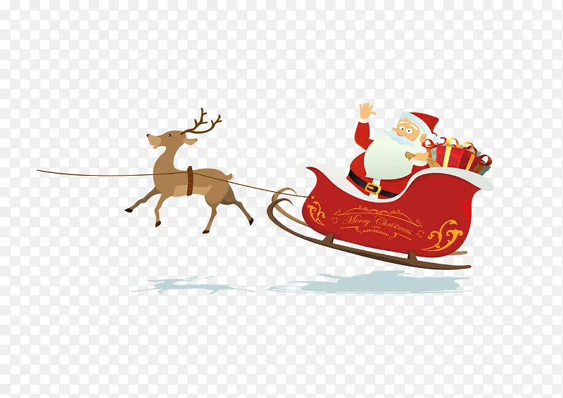 卡通奔跑的麋鹿和圣诞老人