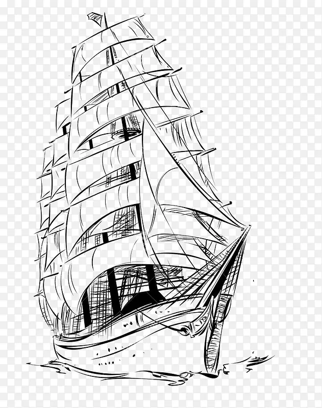 中国风 素描 帆船
