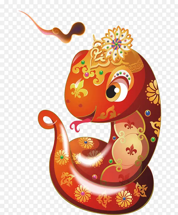 手绘中国风红色的蛇