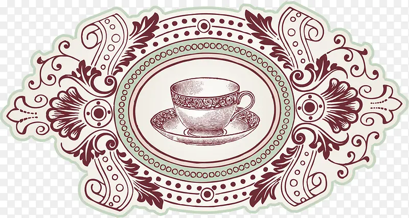 手绘花纹边框茶杯图案