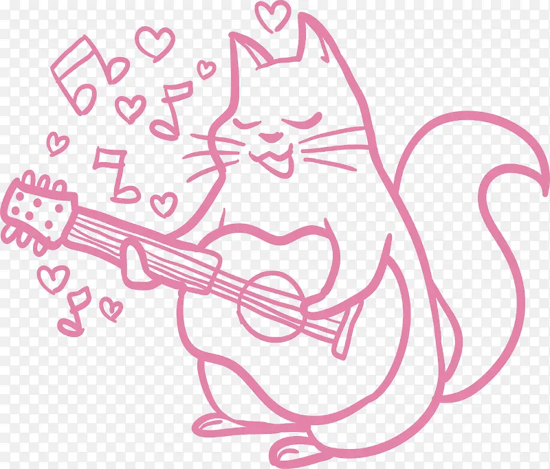 弹奏吉他的粉色猫咪