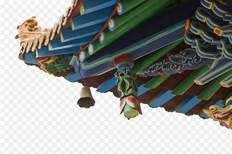 中国传统彩色雕刻铃铛屋檐