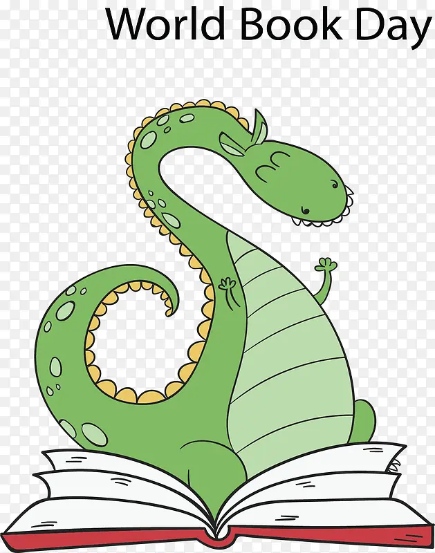 卡通看书的绿色恐龙