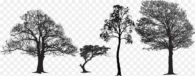 黑白线稿剪影树形状