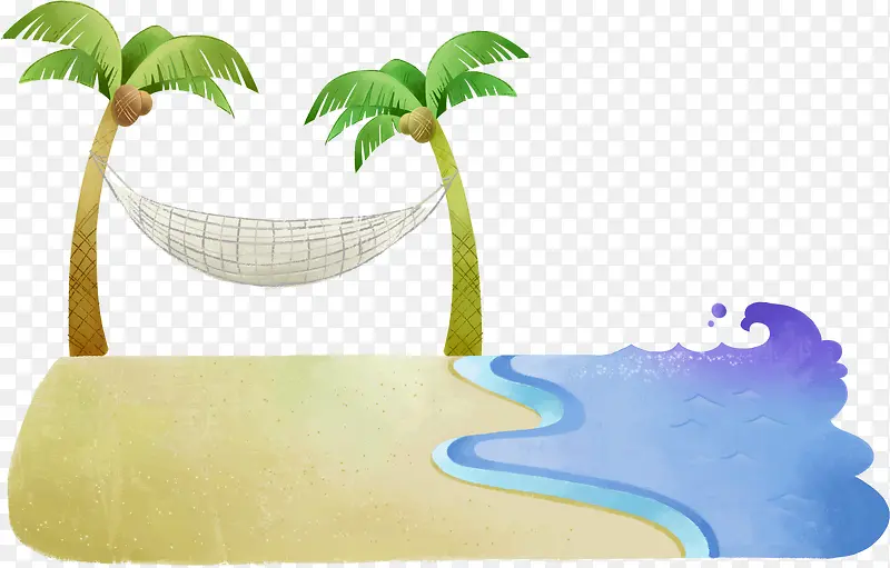 椰树睡袋海滩卡通