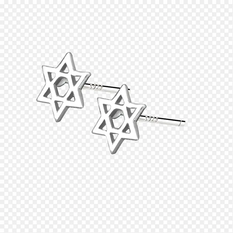 六角星纯银耳钉