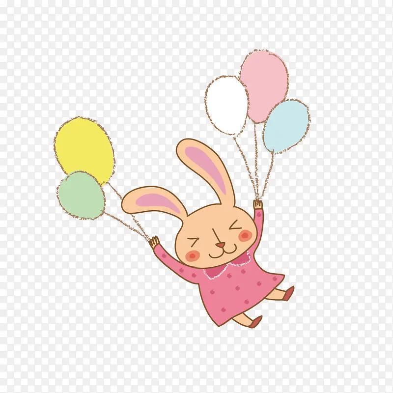 矢量卡通手绘可爱兔子气球插画