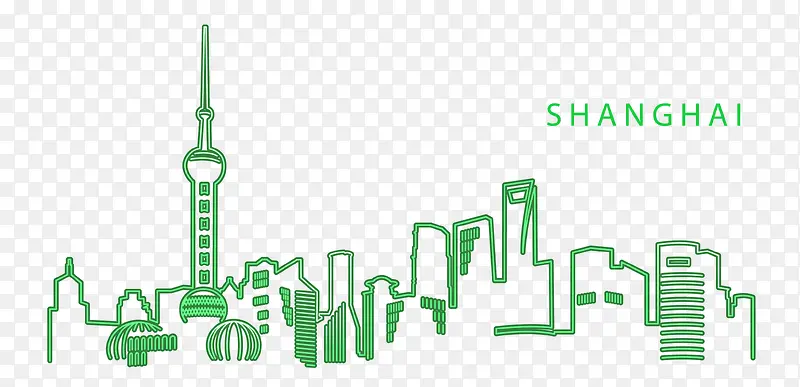 上海城市绿色线稿
