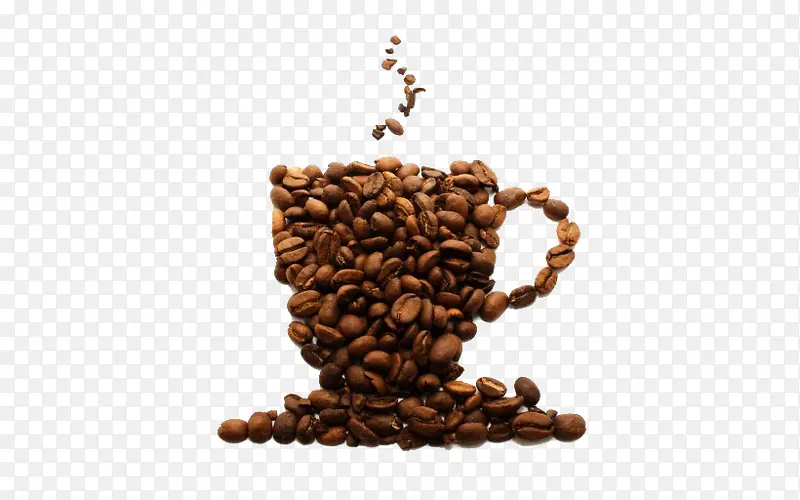 咖啡豆摆成的咖啡杯