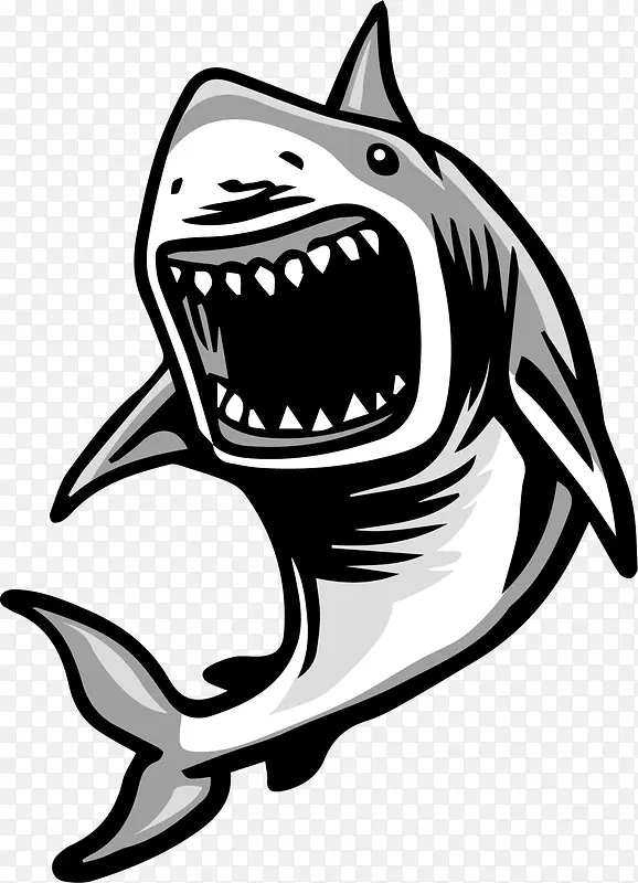 灰色卡通凶猛鲨鱼
