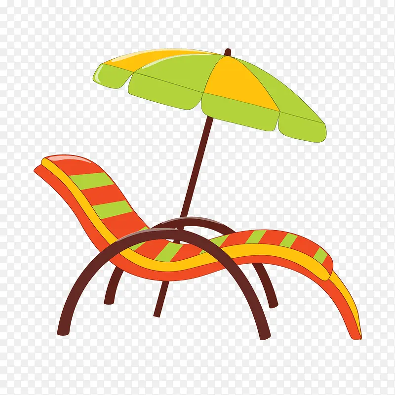 夏季太阳伞与躺椅矢量图