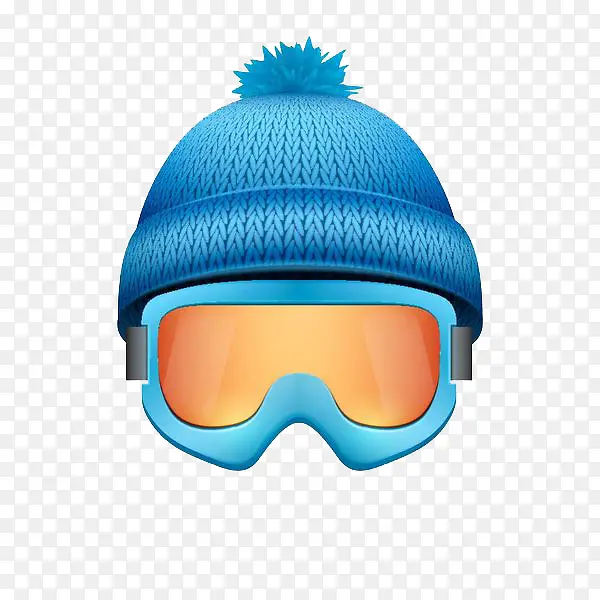 蓝色毛线针织滑雪帽子