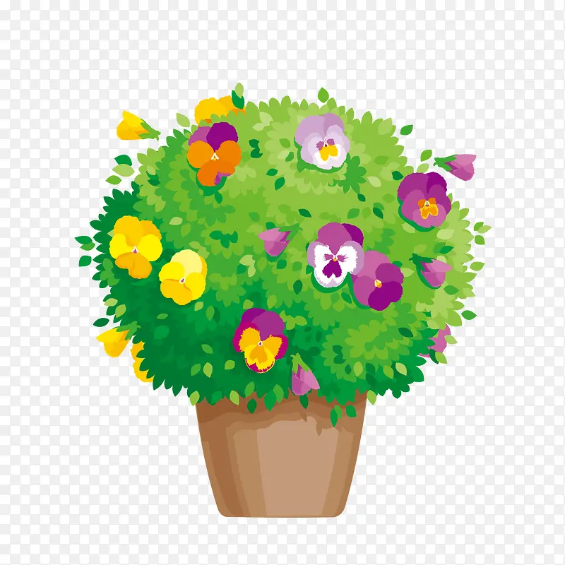 彩色花卉植物盆栽矢量图