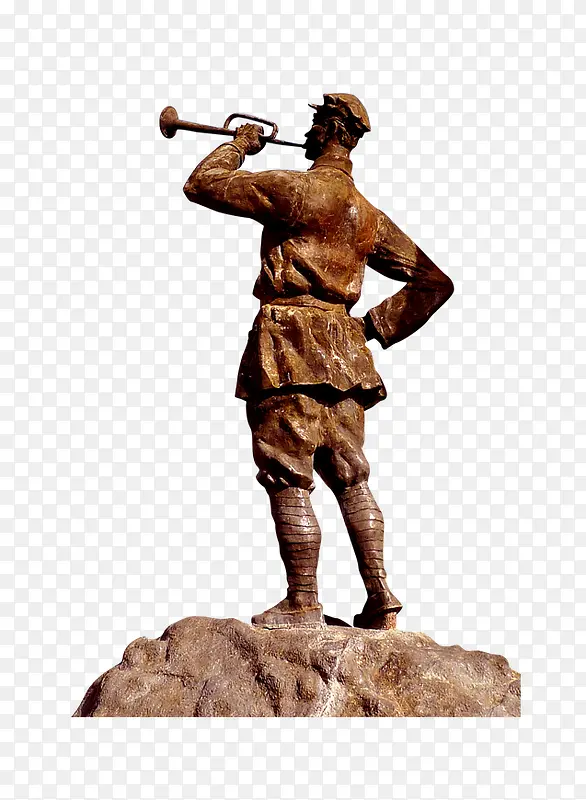 灰色吹号的红军战士雕塑