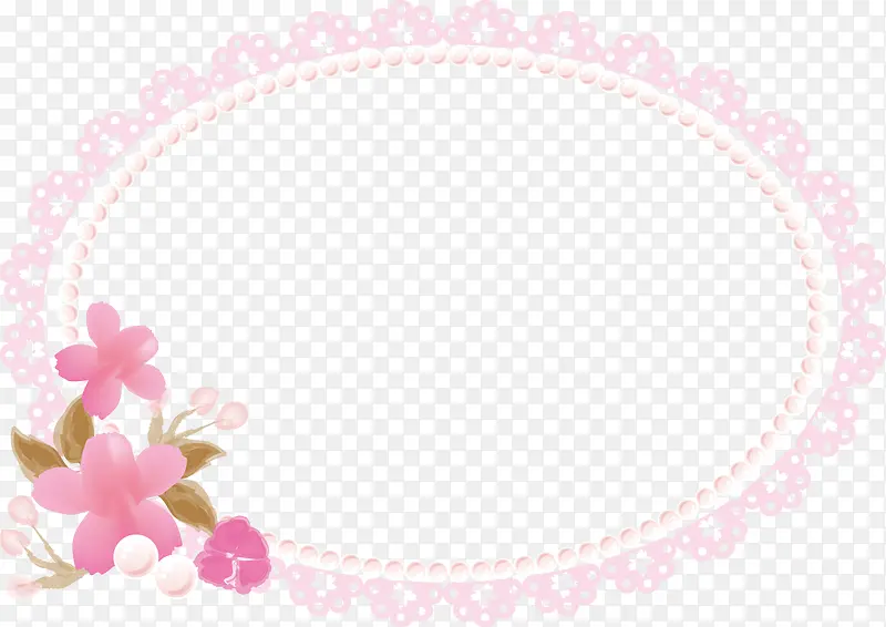 手绘椭圆形边框粉色小花装饰相框