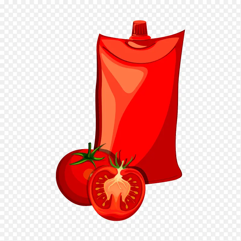 番茄和红色袋装番茄汁