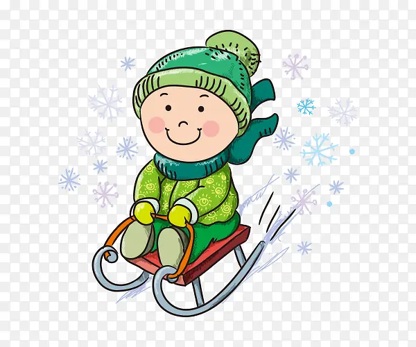 卡通手绘小男孩滑雪
