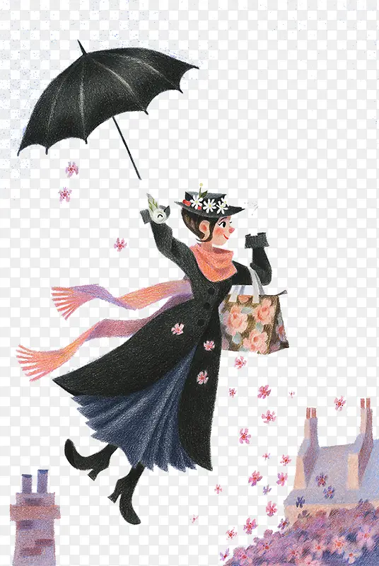 撑着伞在飞的女人