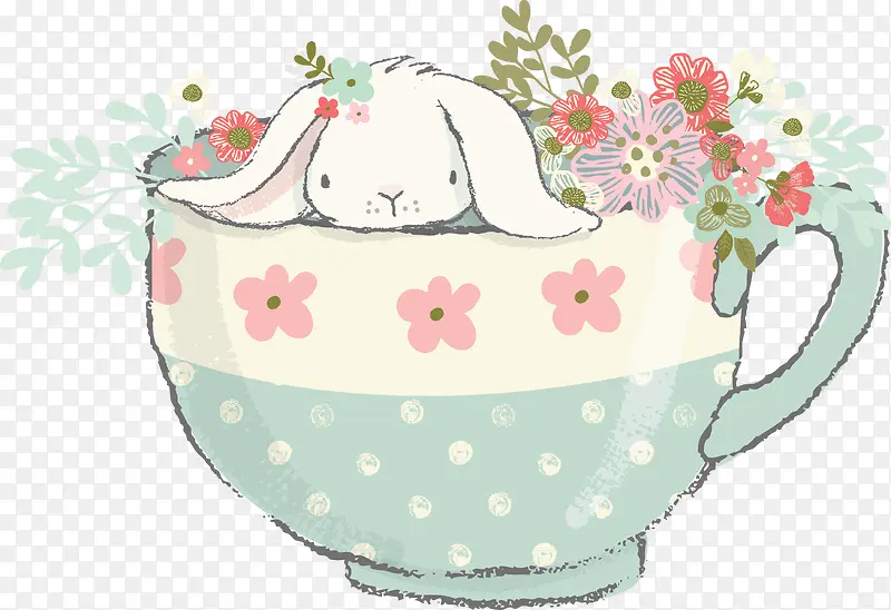 卡通海报小兔子植物杯子