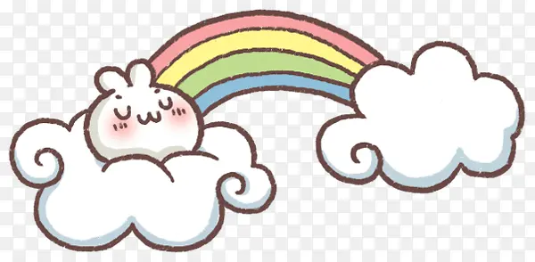 卡通线条图案彩虹云朵小兔子