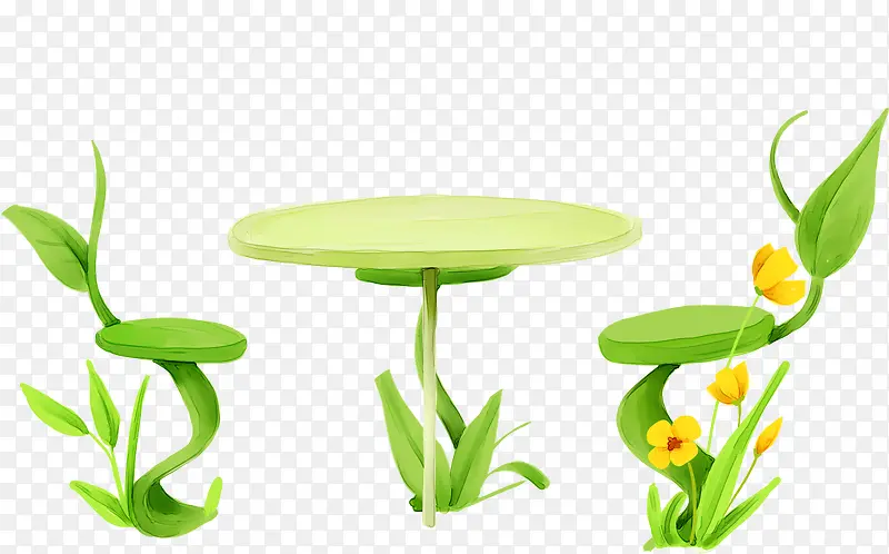 植物手绘椅子桌子