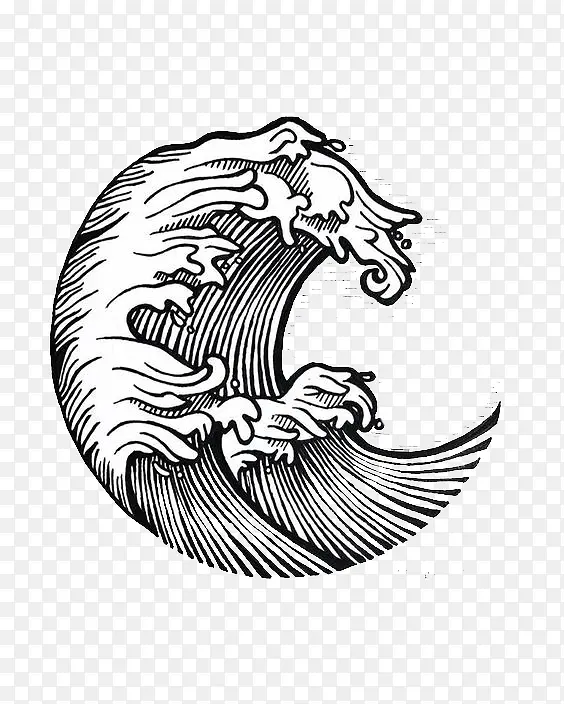 手绘圆形海浪