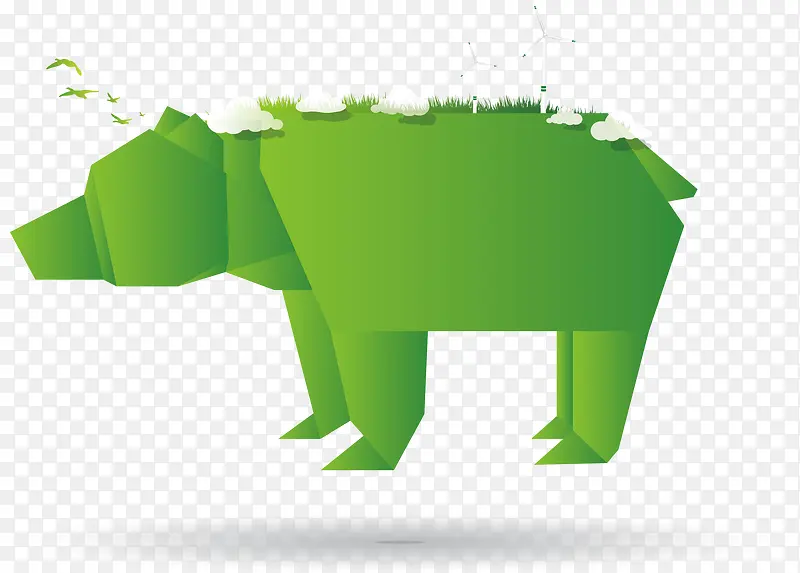 绿色 折纸 大象 动物 环保