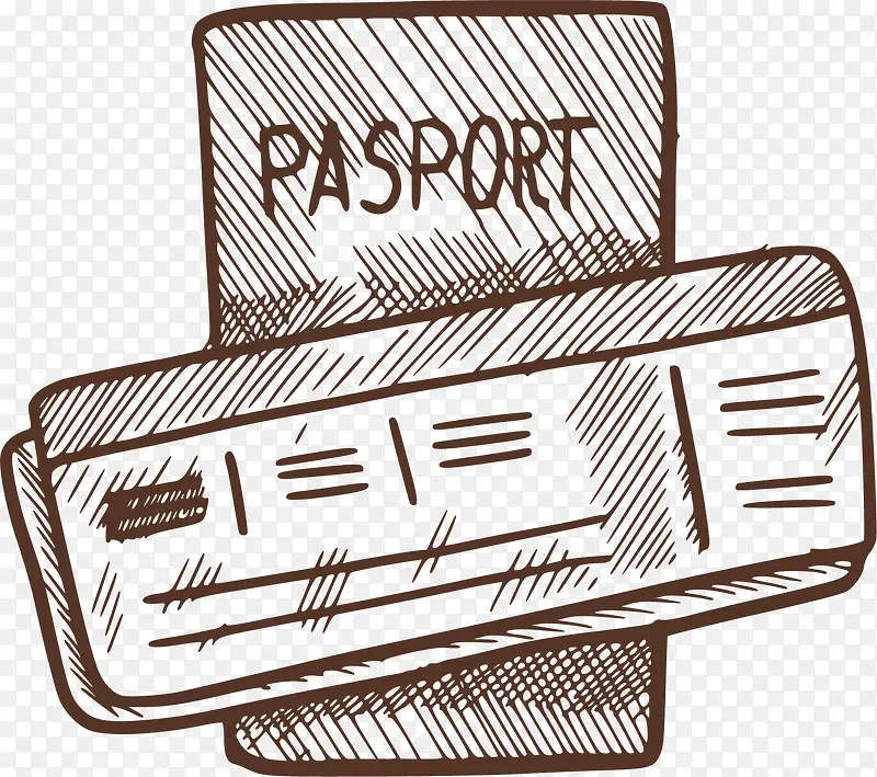 手绘风旅游护照机票