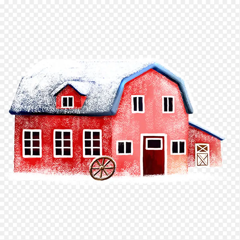红色大雪中的仓库