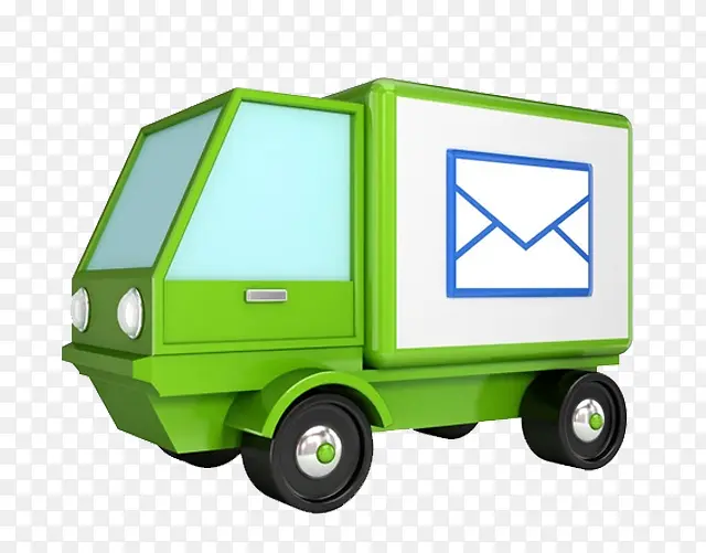 卡通手绘信件的绿色卡车免扣图
