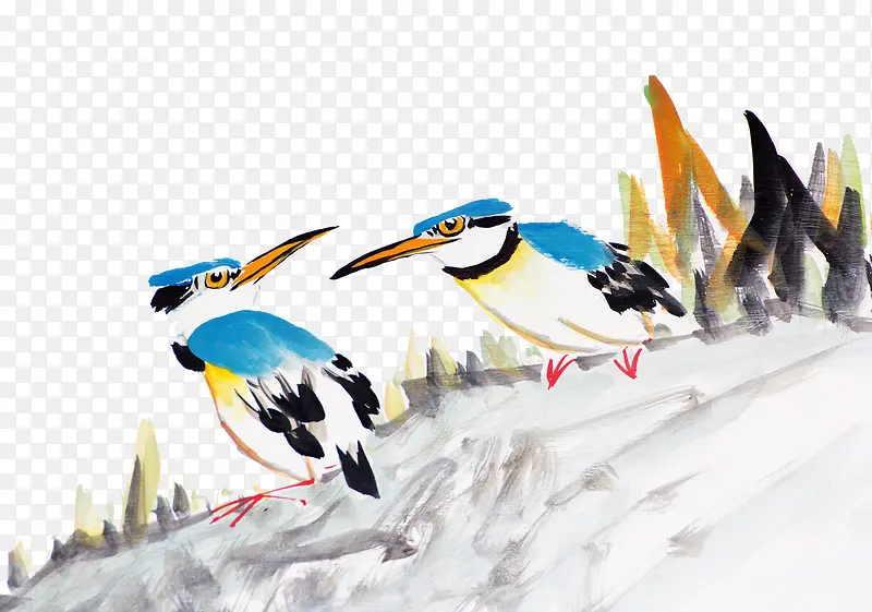 水彩创意美术鸟类插画免抠