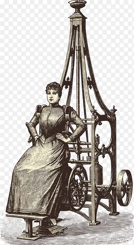 手绘欧美中世纪女性和机器