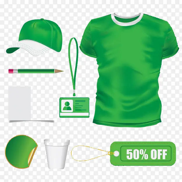 绿色T恤和帽子模板