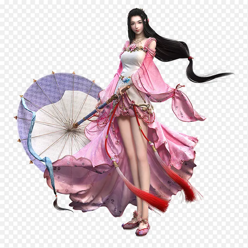 手绘折伞长腿女孩
