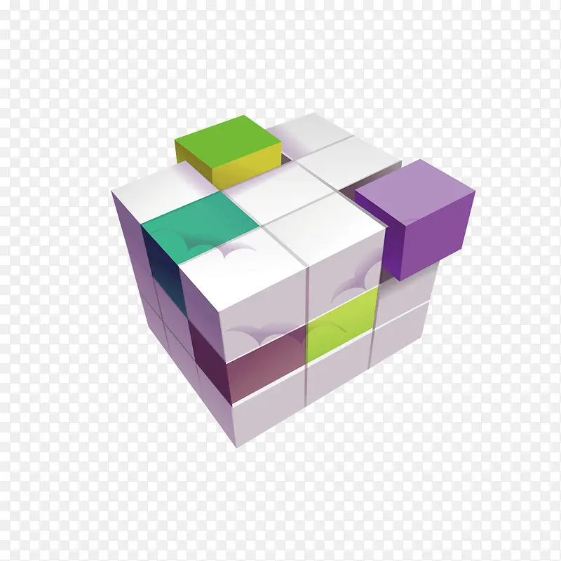矢量彩色立体三阶魔方方体方块