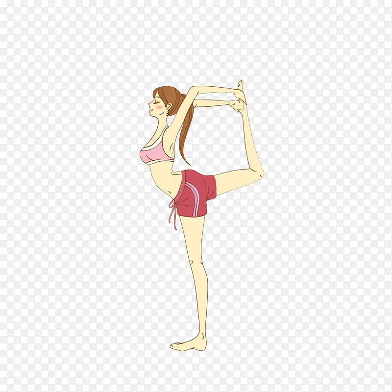 卡通做后高抬腿的瑜伽动作的女孩