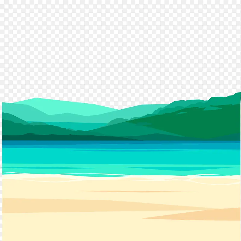 蓝色海边沙滩风景矢量图