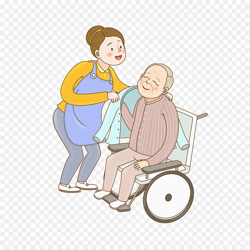 照顾轮椅上老人的女人