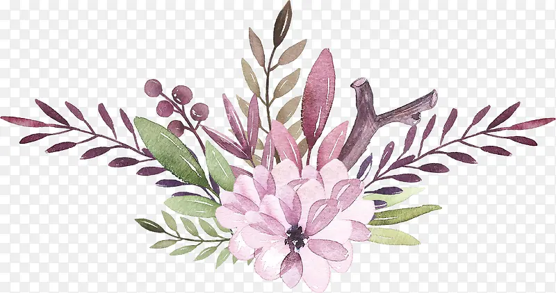 手绘紫色花草插画