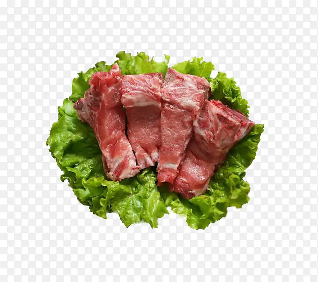 生菜上的猪脊骨肉