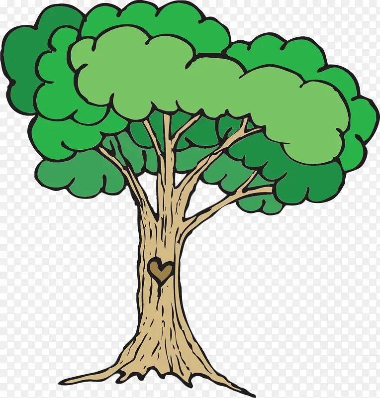 绿色卡通爱心树木