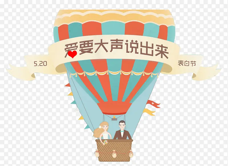 卡通站在热气球里的情侣