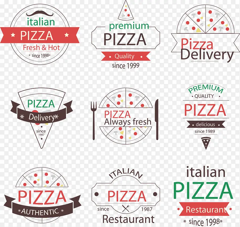 9款复古披萨标志矢量素材