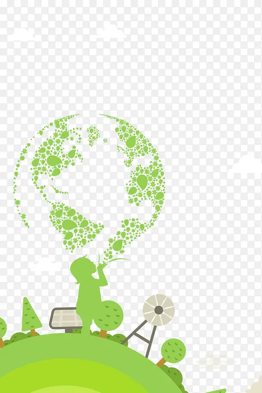 创意绿色树木人物国际气象日图案